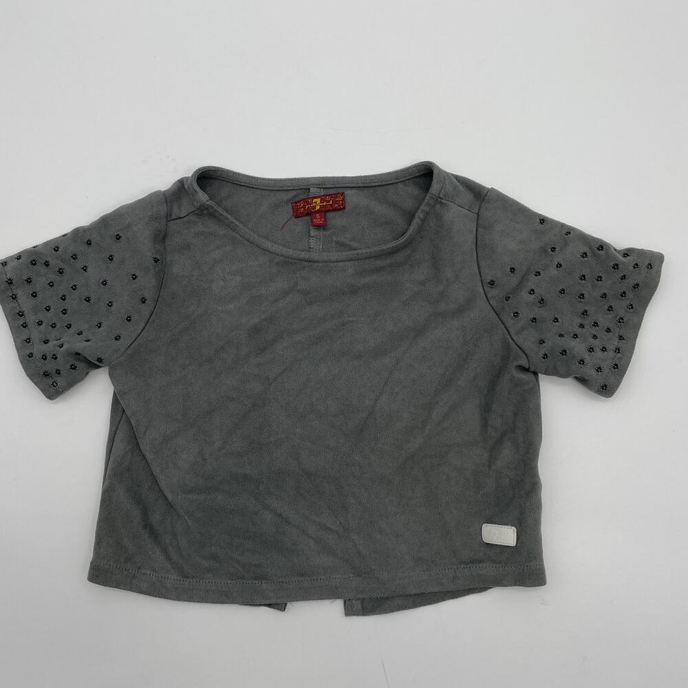 7 FOR ALL MANKIND Girls Shirt Size 5  Grey Faux Suede Split Back Edgy Top